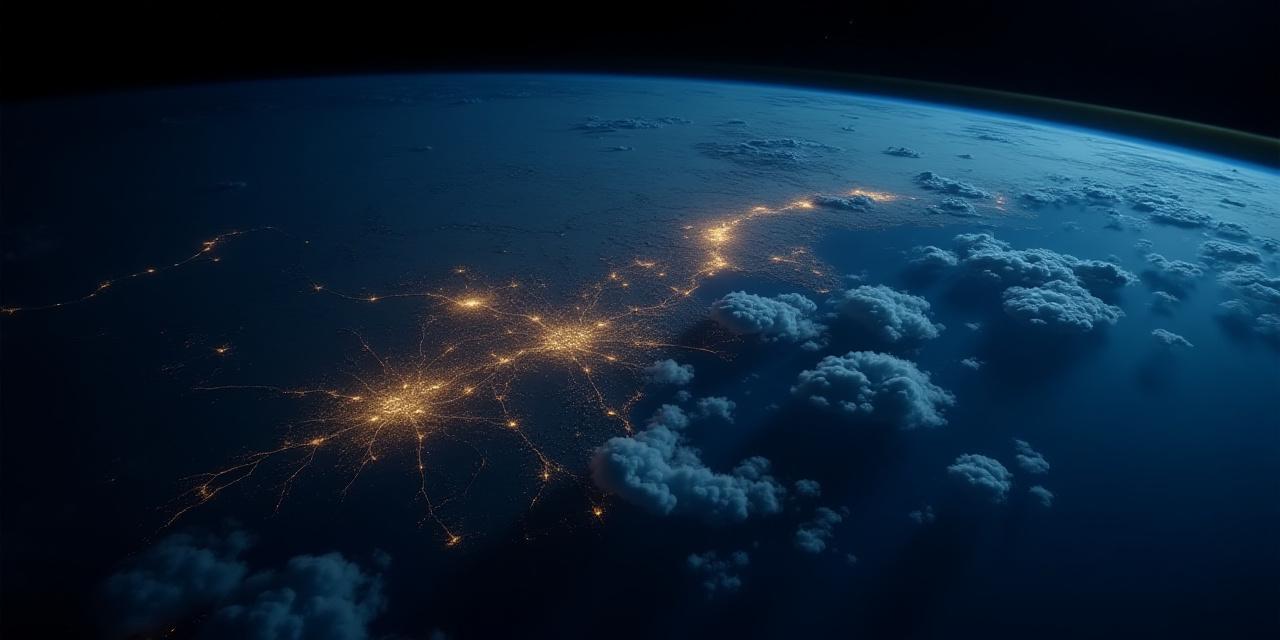 Vista dalla Stazione Spaziale Internazionale della Terra illuminata di notte